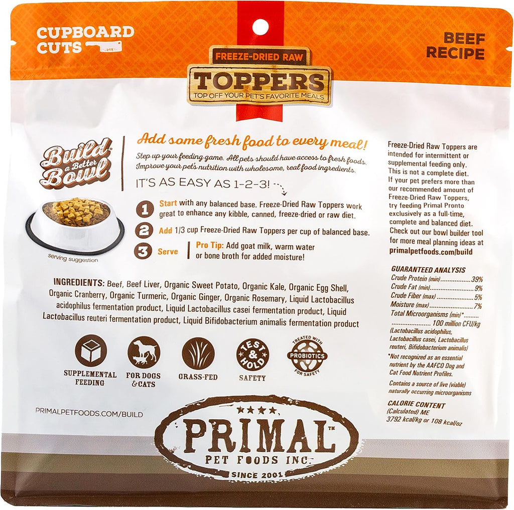 Primal Dog & Cat Food Toppers, Cupboard Cuts, Beef, 18 oz