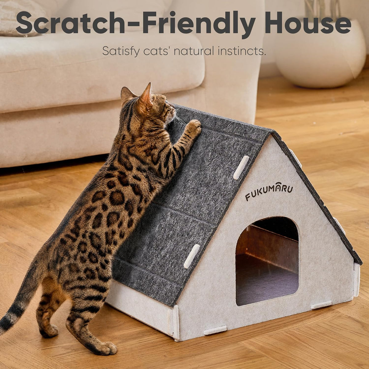 FUKUMARU Cat House Cave Bed for Indoor Cats, Large Warm Felt Cat Hideaway