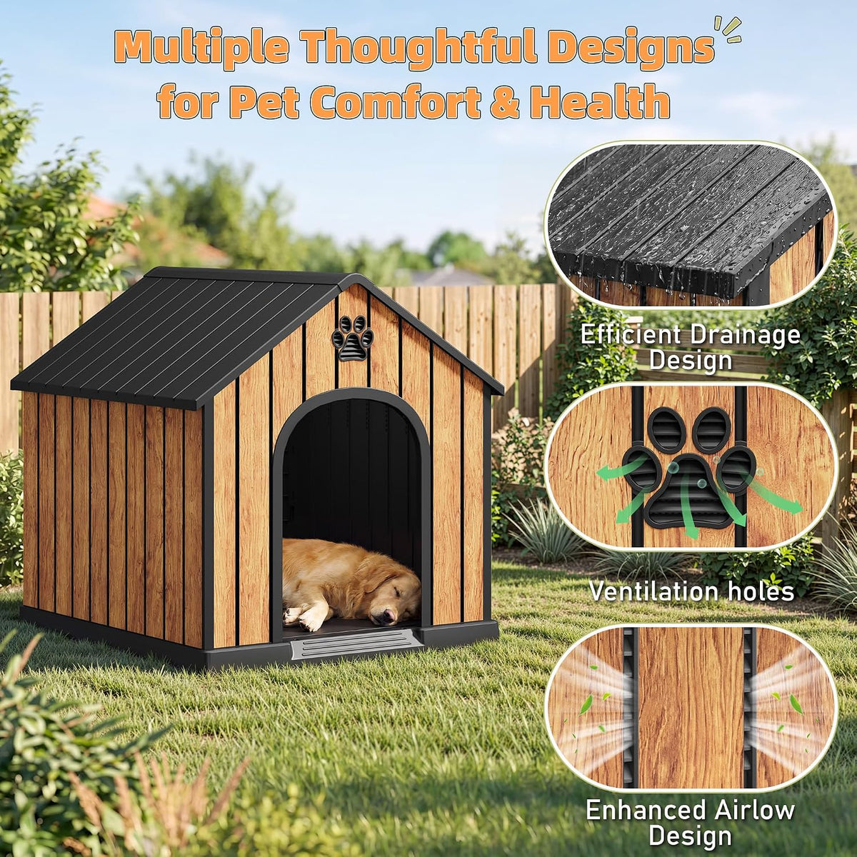 Bifanuo Plastic Dog House Outdoor for Large Dogs, 36.2" L x 38" W x 38" H