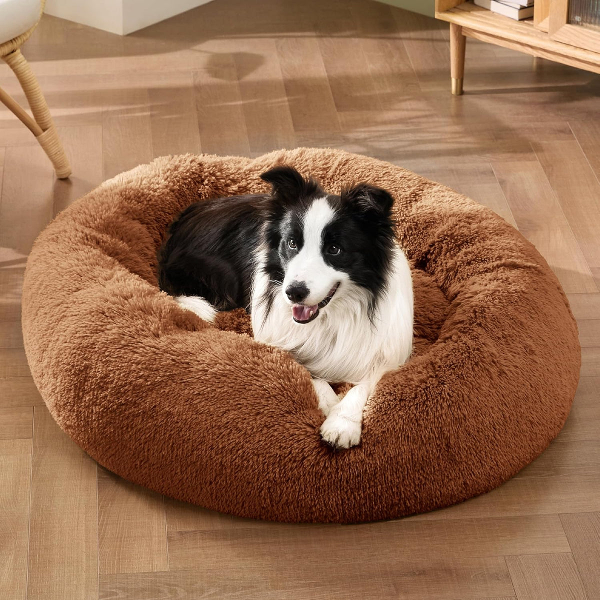Bedsure Calming Dog Beds Large Sized Dog Donut Washable Pet Bed,36in Copper
