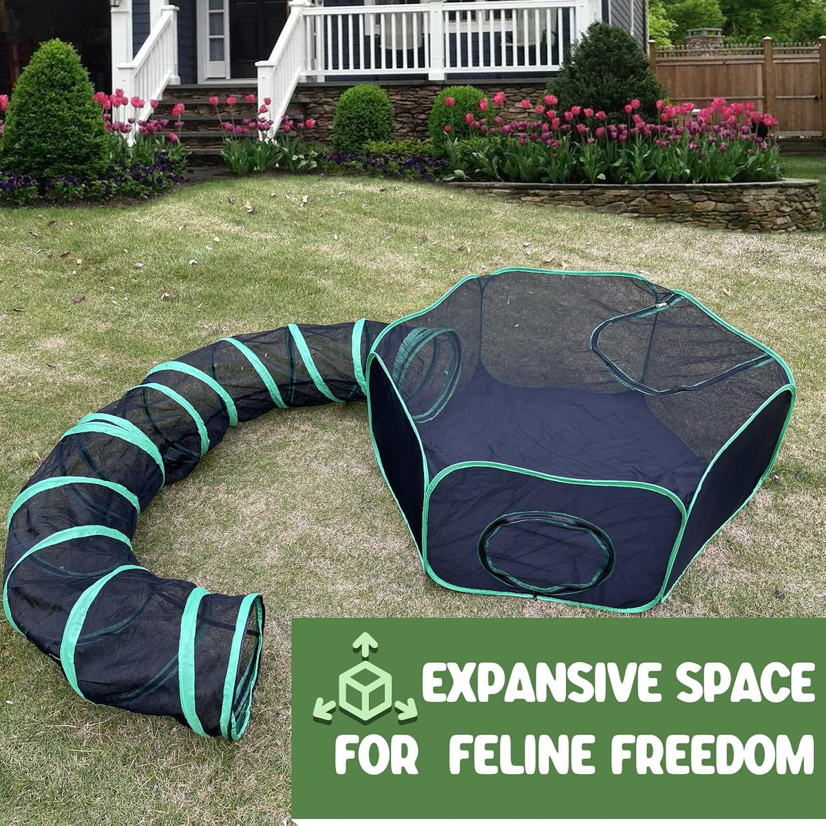 Pawtenda 2-in-1 Cat Tent & Enclosure Outdoor, Foldable Playpen with Tunnel