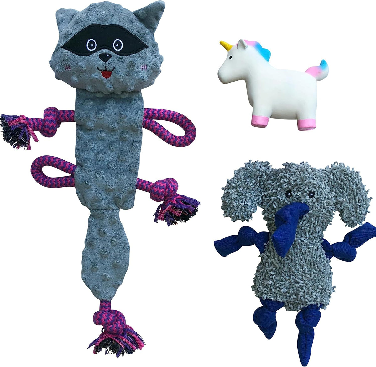 rocket & rex Puppy Chew Toys, Stuffing-Free Rope & Plush Set (3pk) | For small-medium breeds. Stuffing-free rope, rubber squeaker & plush toys. Reduces destructive chewing and anxiety.