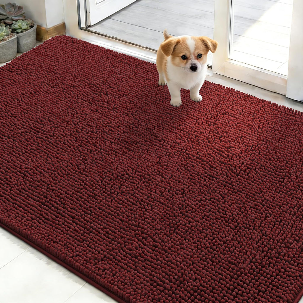 OLANLY Dog Door Mat for Muddy Paws 50x30, Super Absorbent Chenille Mud Mat
