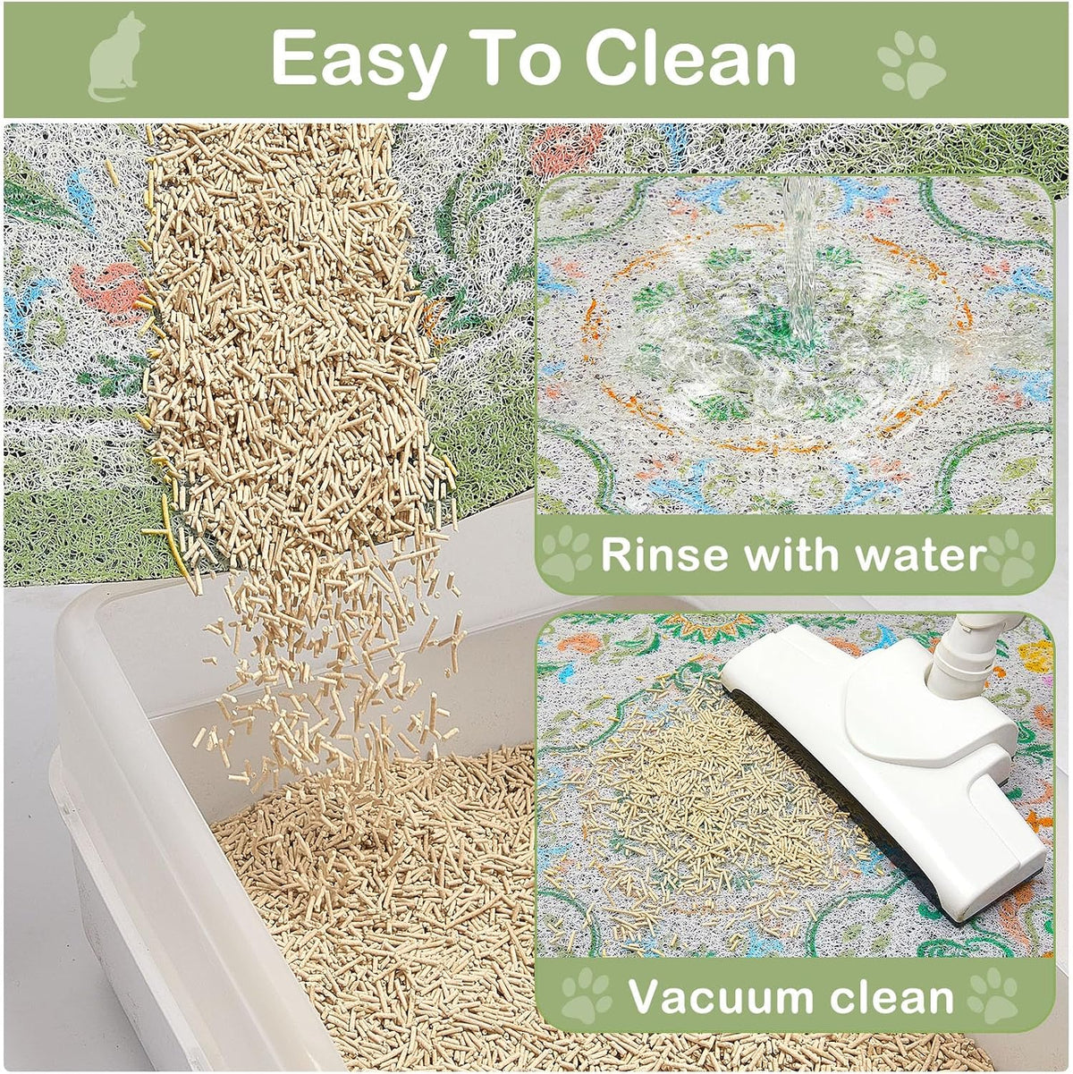 Glittme Cat Litter Mat, 33"x22" Non-Slip Washable Trapping Mat for Cats | Litter Trapping Mat With Thick PVC Coil To Catch Scatter, Soft On Paws And Waterproof Bottom To Protect Floors