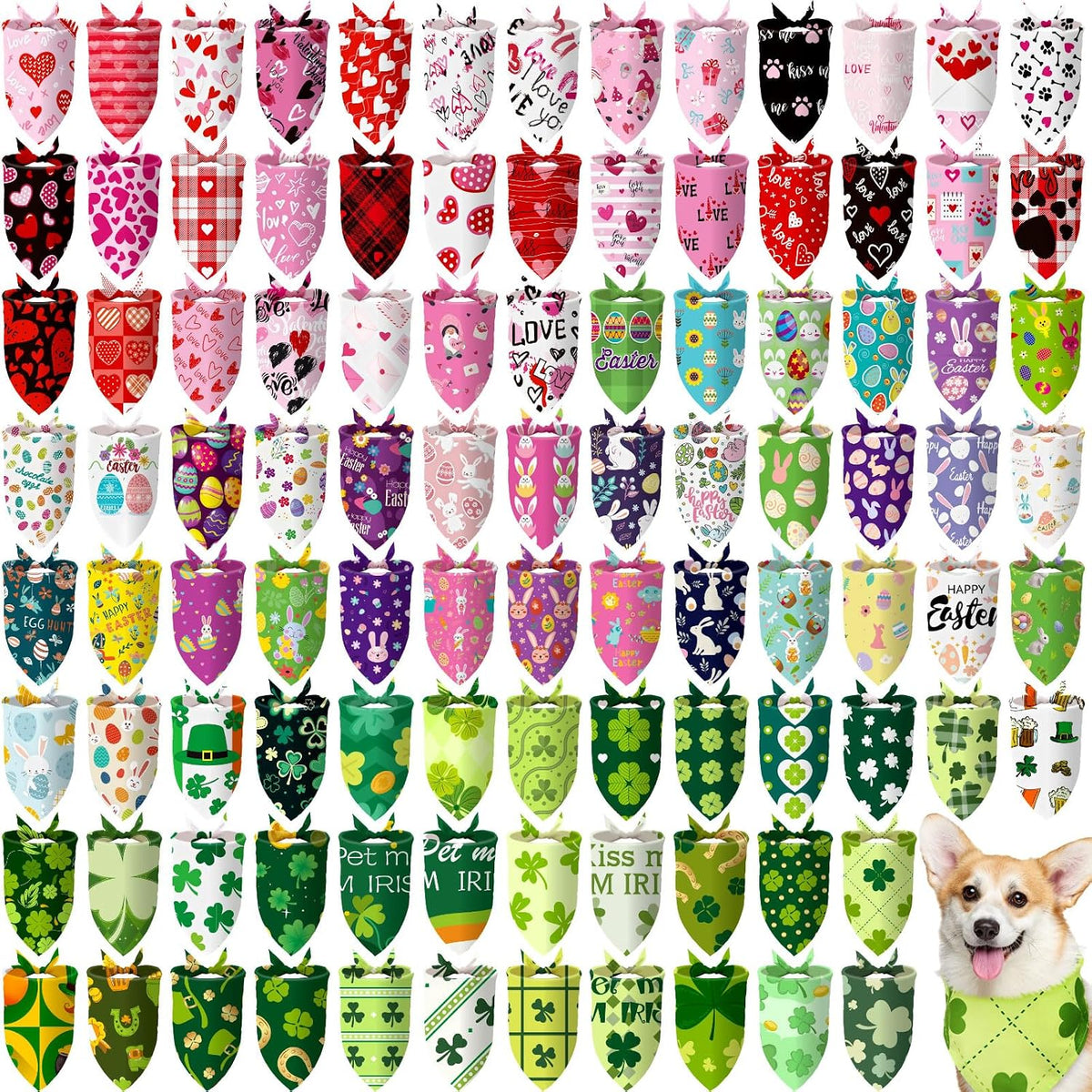 Huhumy 100 Pcs Seasonal Dog Bandanas Easter Bandanas for Medium Large Dogs