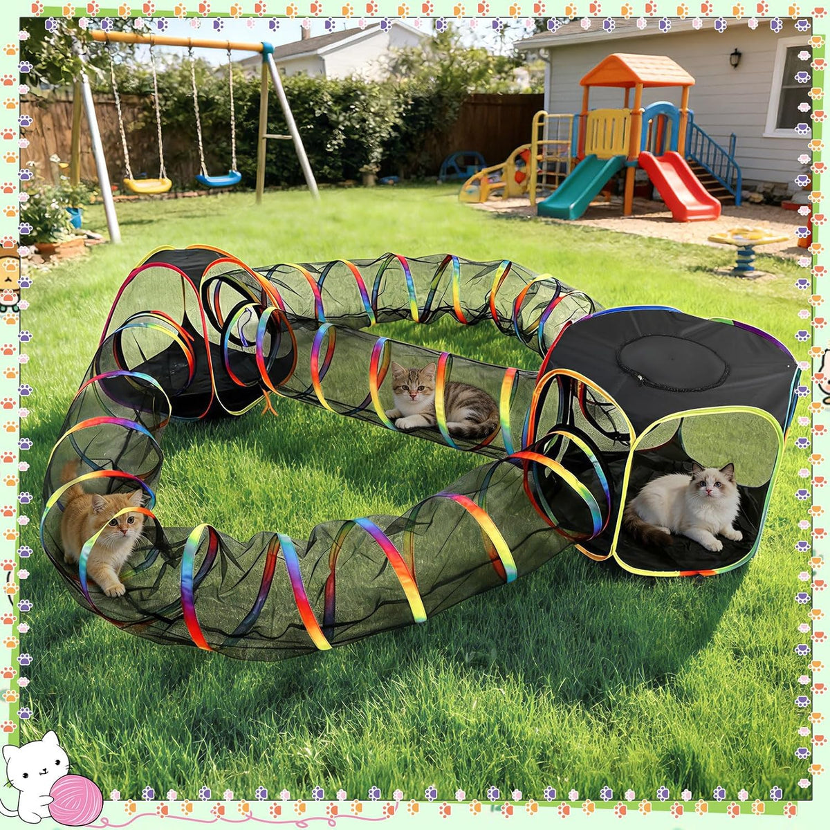 CypherX Outdoor Rainbow Cat Enclosure, 5 in 1 Portable Cat Tents for Outside Cage Free Outside Pet Enclosure Cat Tunnel Outdoor Playground for Indoor Cats and Small Animals