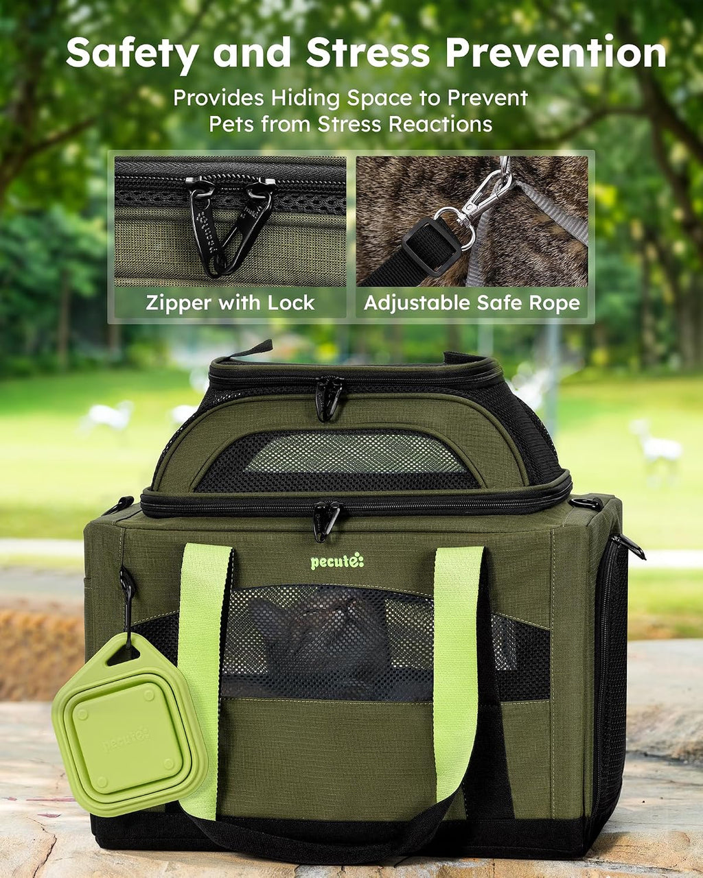 Pecute Cat Carrier,Top Expandable Dog Crate for Travel, Green