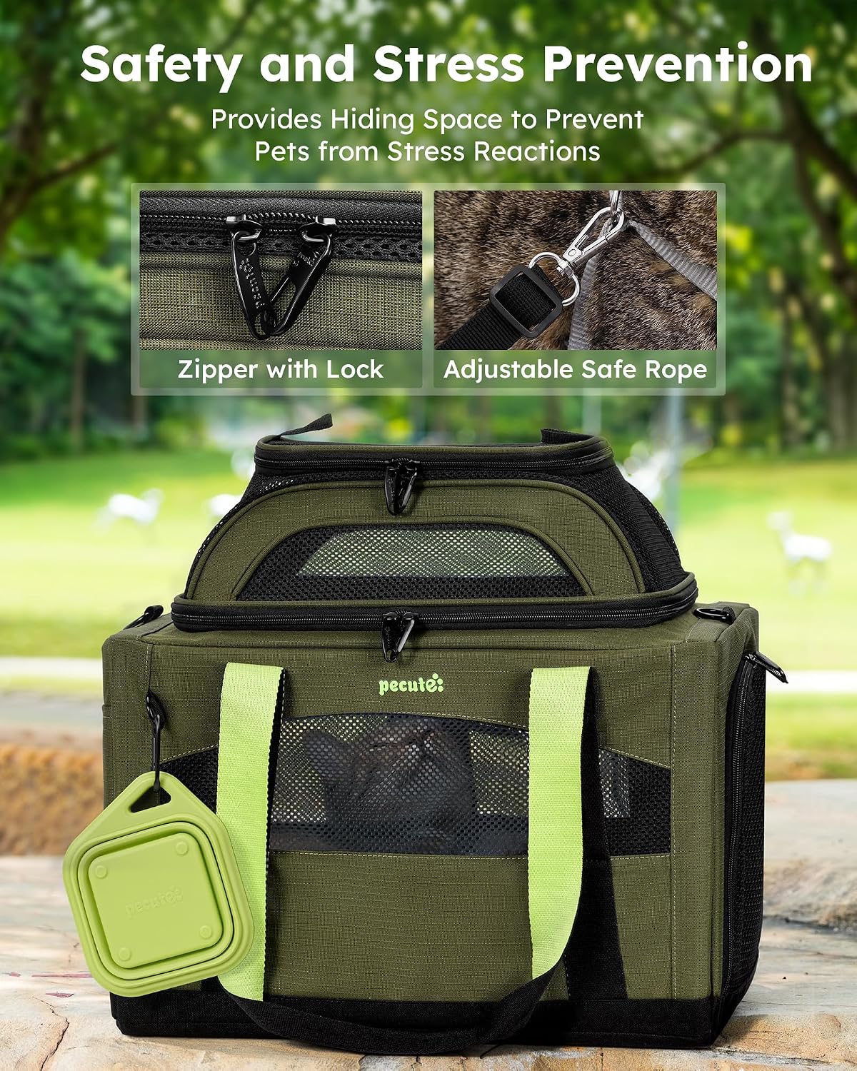 Pecute Cat Carrier,Top Expandable Dog Crate for Travel, Green