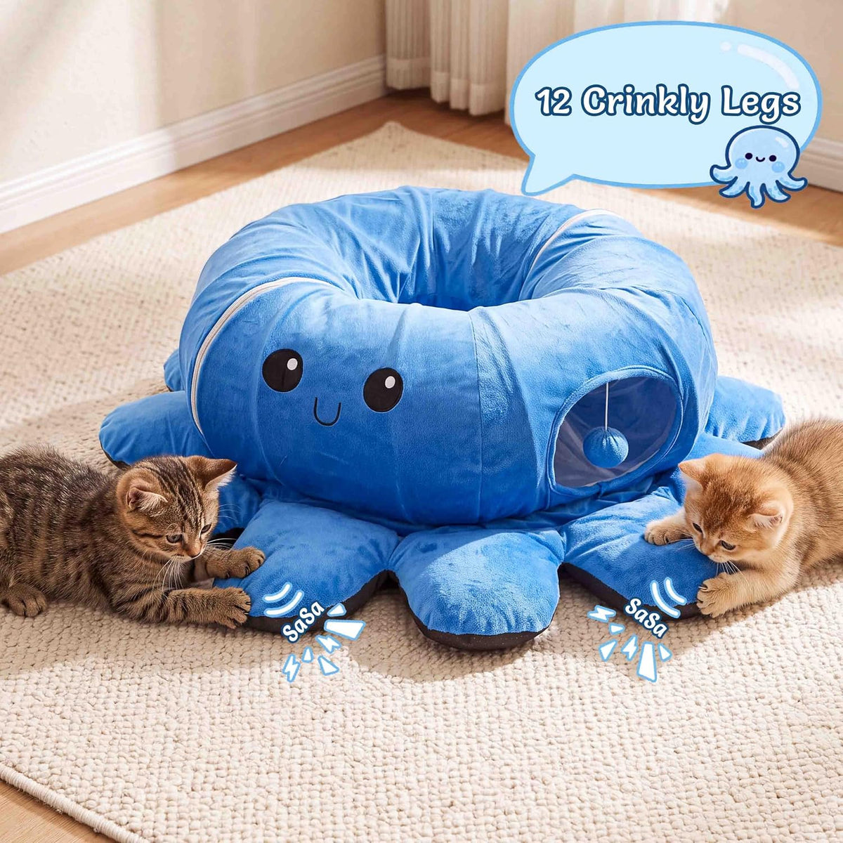 Cat Tunnel Bed with 20 Cat Toys, Kitten Toys for Indoor Kittens,Blue