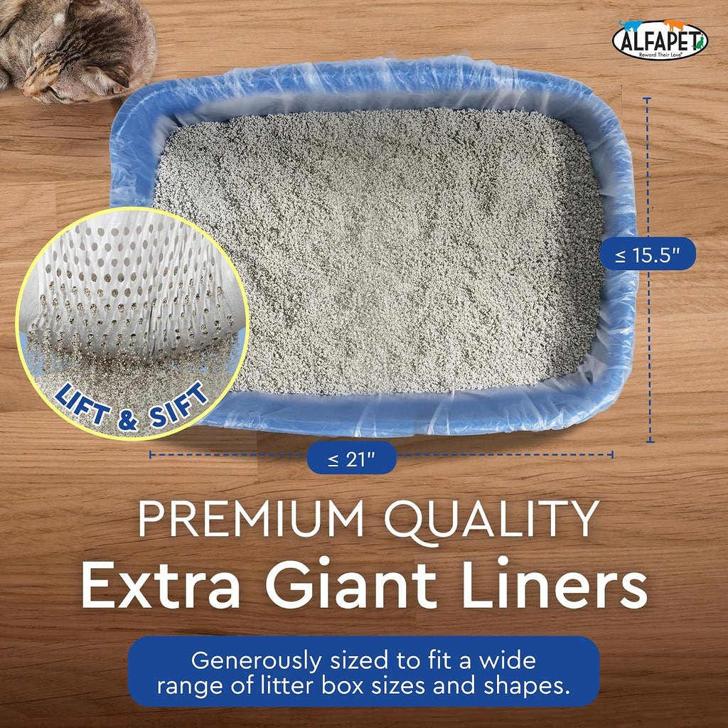 Alfapet Original Sifting Cat Litter Box Liners - Extra Giant 20 Count - Tear-Resistant Cat Litter Bags - Waterproof Kitty Litter Liners - Fits Almost All Litterbox Pan Sizes, 40" x 38", 30 lb Capacity