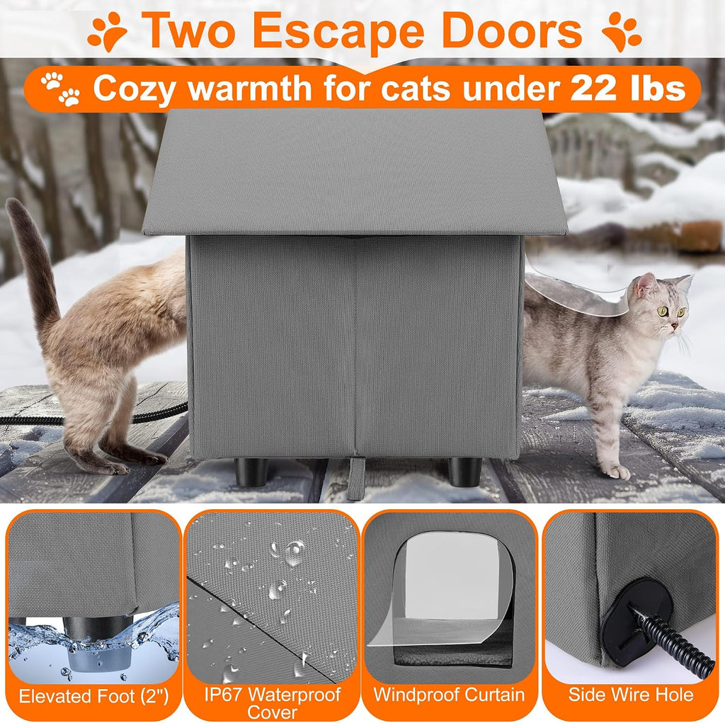 Dreyoo 1 Pack Heated Cat House Weatherproof, Dark Gray