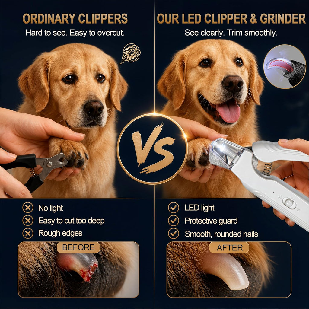 Dog Nail Clippers with Light & Grinder, See the Quick on Black Nails Green