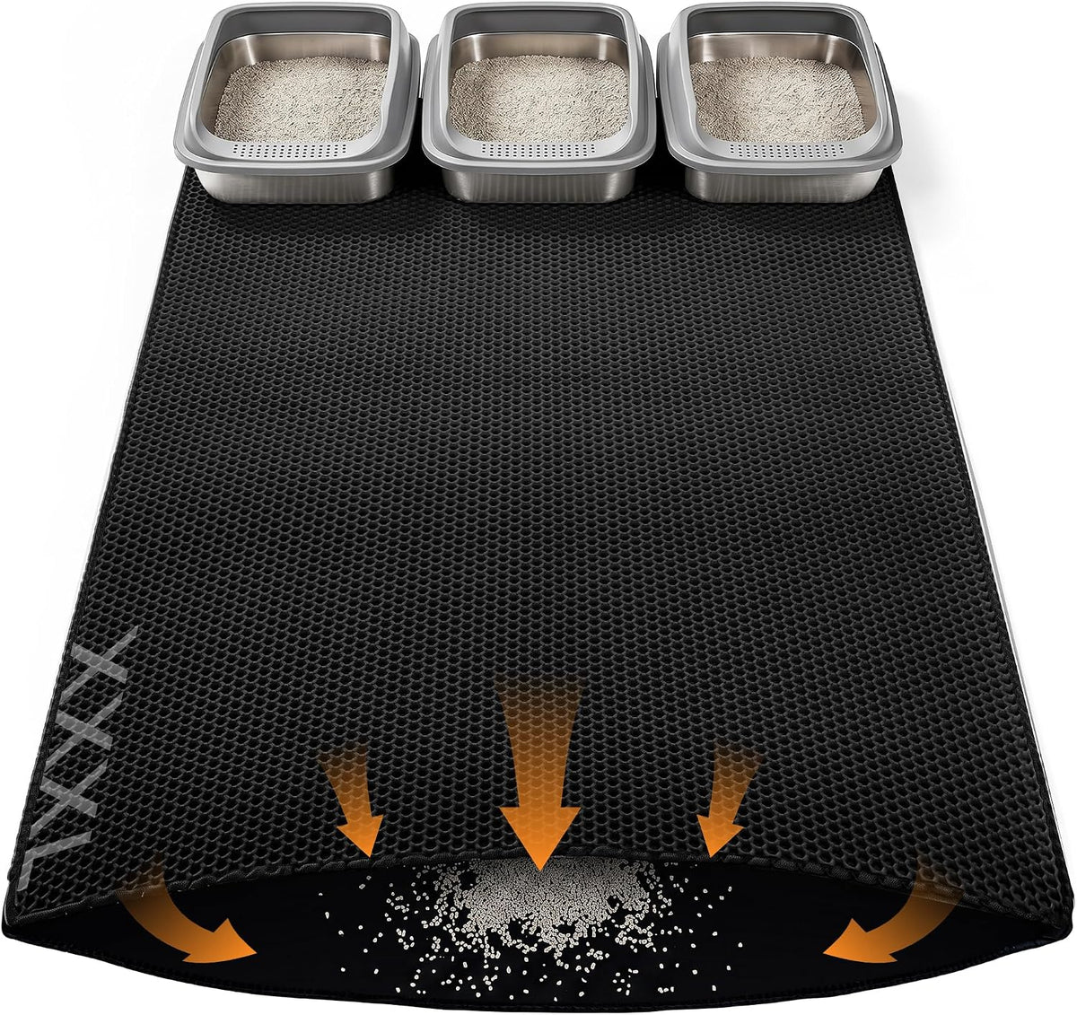 Cat Litter Mat 47"x33" Urine-Proof XL Litter Mat for Litter Box Mat | Large Cat Mat Double Layer Honeycomb Cat Litter Trapping Mat, Litter Matt Fits Litter Box, Easy Clean Rinse with Water Black