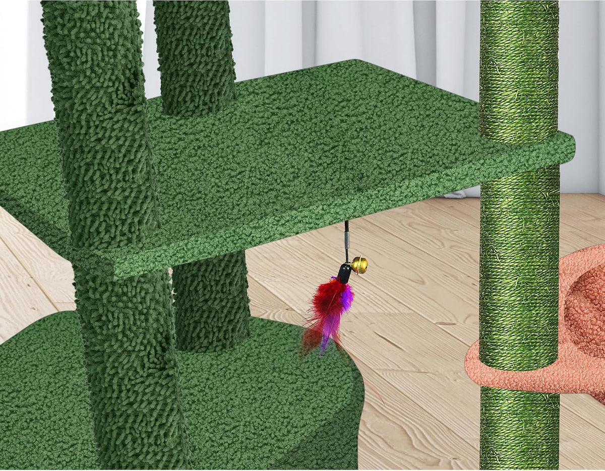 Wang Xin Four Layer Big Cat Tree with Huge Cat Condo and Two Hammocks Scratch Pad,Green