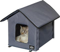 Heated Cat House - Double-Door Cat Bed with Zippered Roof, Pet Heating Pad, and Sherpa Cover - for Garage, Porch, Barn, or Basement by PETMAKER (Gray)