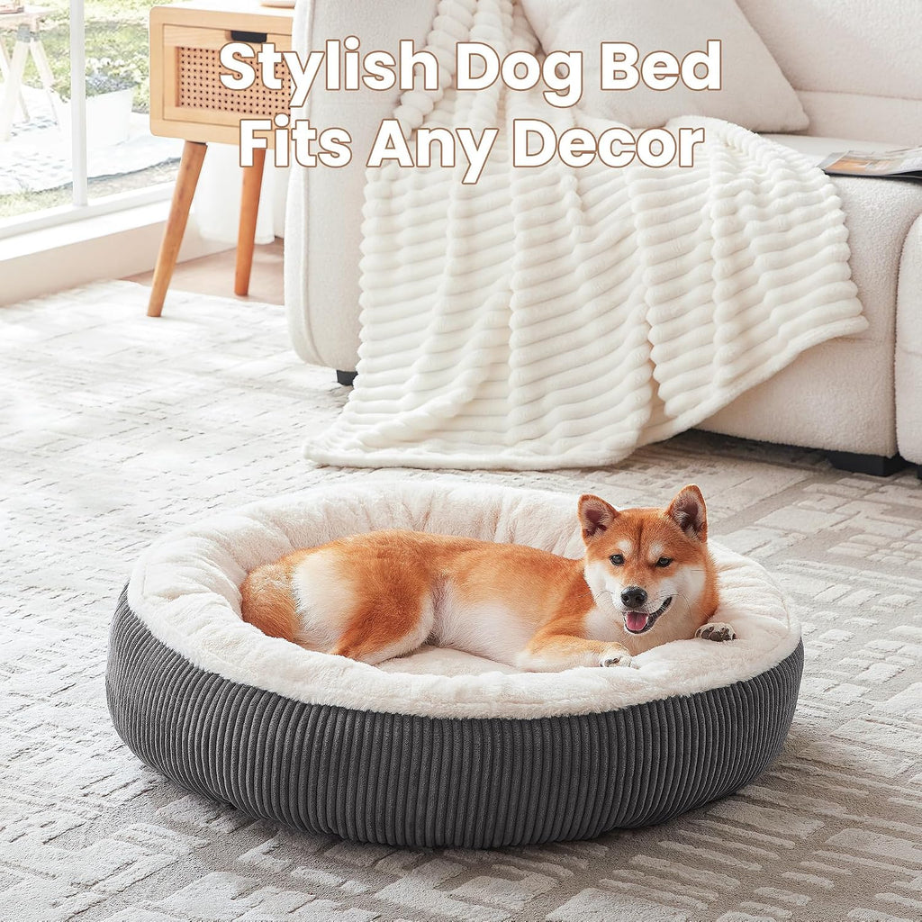 33 inches Calming Donut Dog Bed for Medium Plus Dogs,Dark Grey