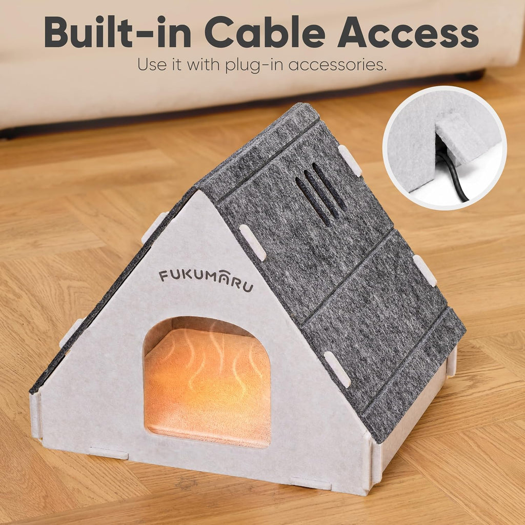 FUKUMARU Cat House Cave Bed for Indoor Cats, Large Warm Felt Cat Hideaway