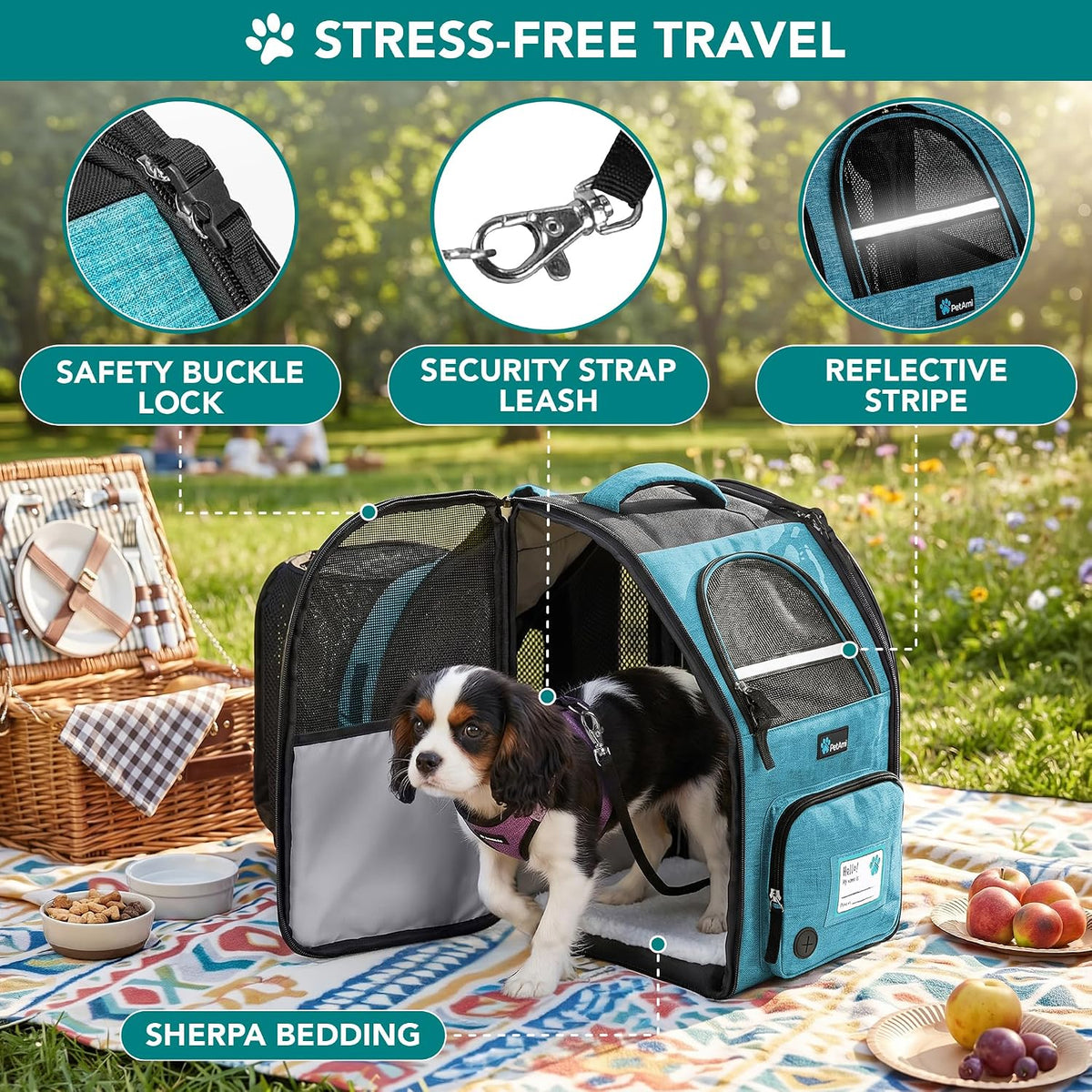 PetAmi Expandable Dog Cat Backpack Carrier, Airline Approved, Teal Blue