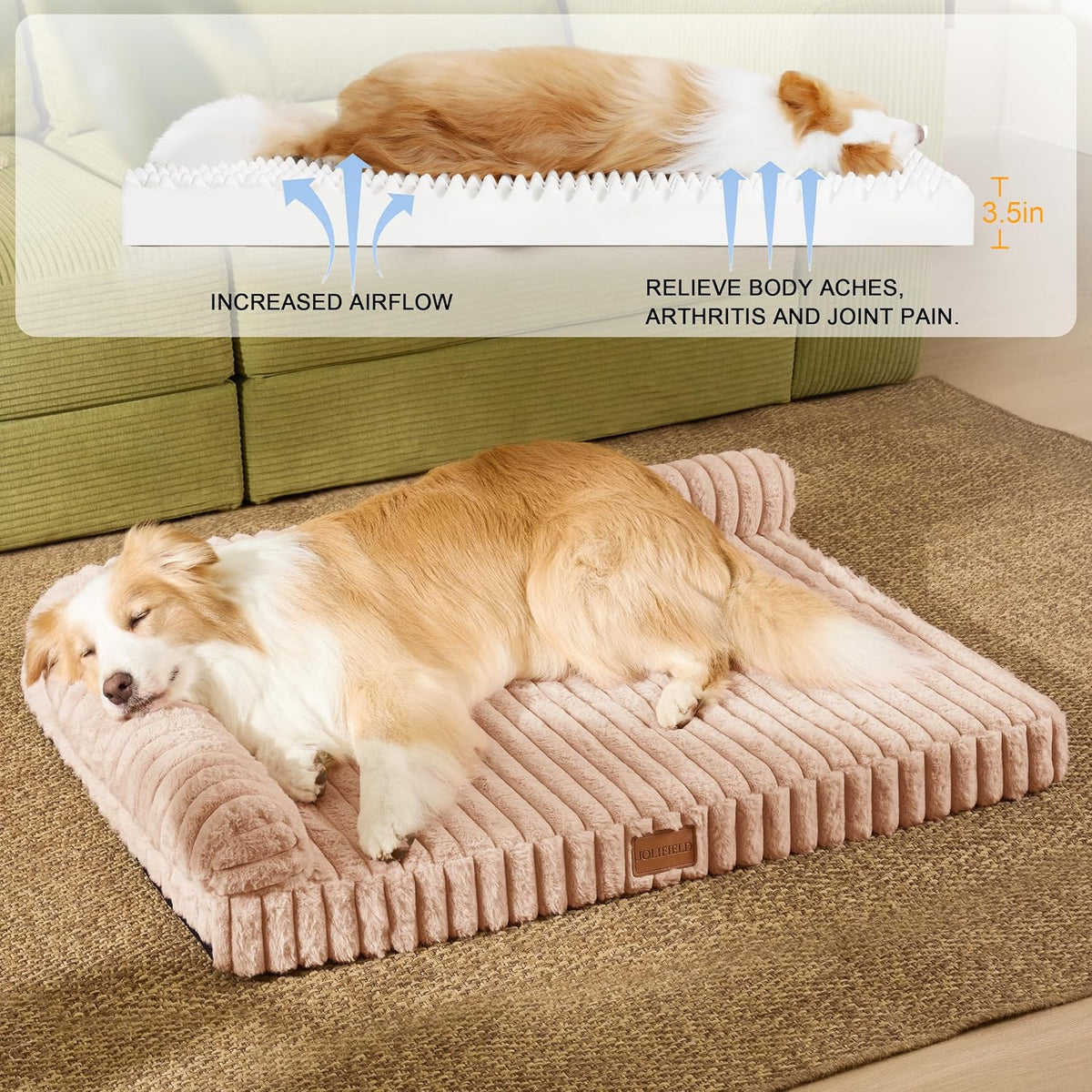 Orthopedic Large Dog Bed Furry Pet Bed, Washable Cover 42''X28''