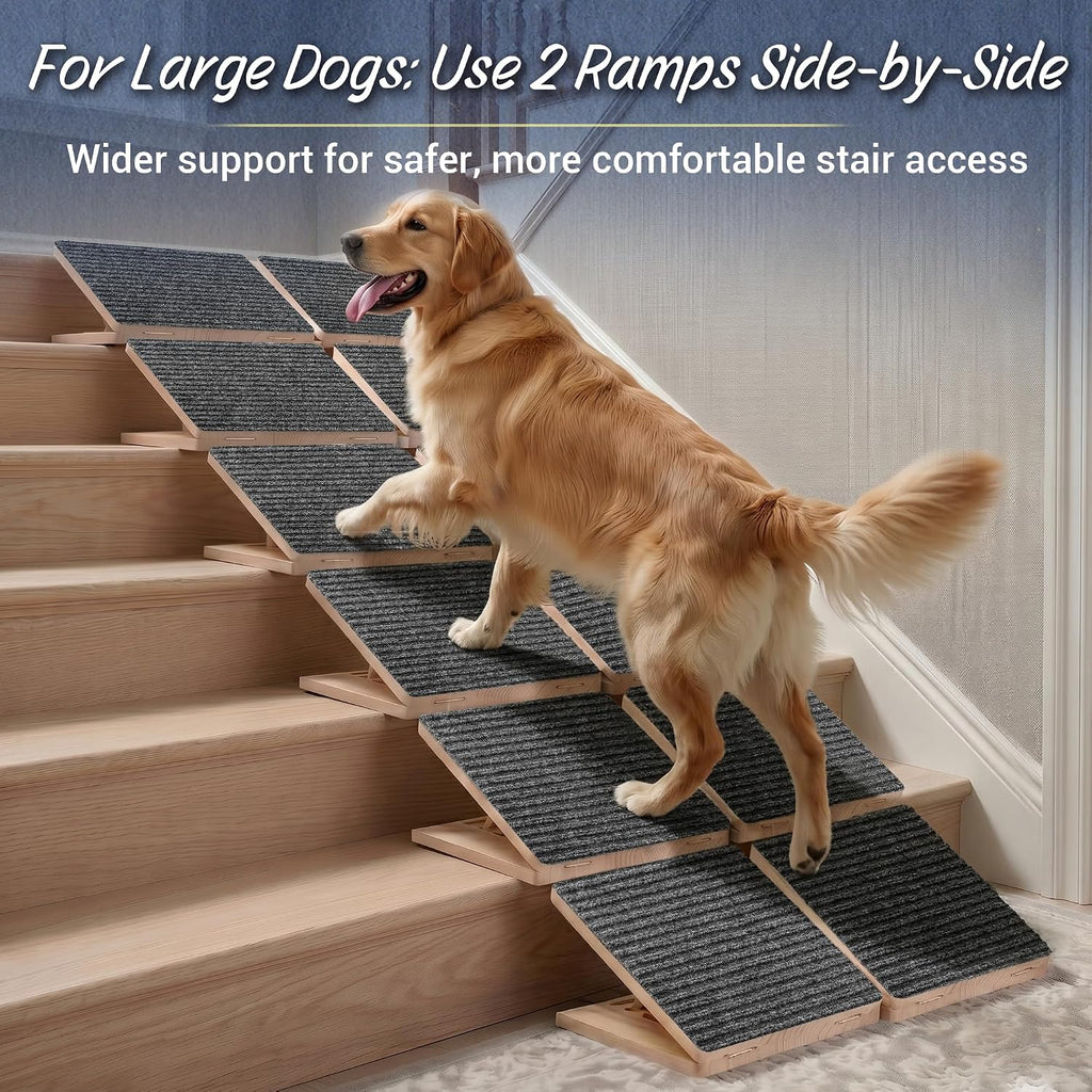 Dog Ramp for Stairs 3 Pack - Adjustable Wooden Stair Wedges for Small Dogs, Foldable Indoor Dog Stair Ramp with Triangular Support and Non-Slip Pads for Senior and Short-Legged Pets