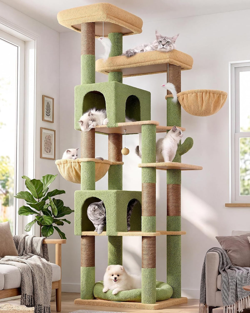 Globlazer Sturdy Extra Large Cactus Cat Tower for Indoor Cats, S81C, Green