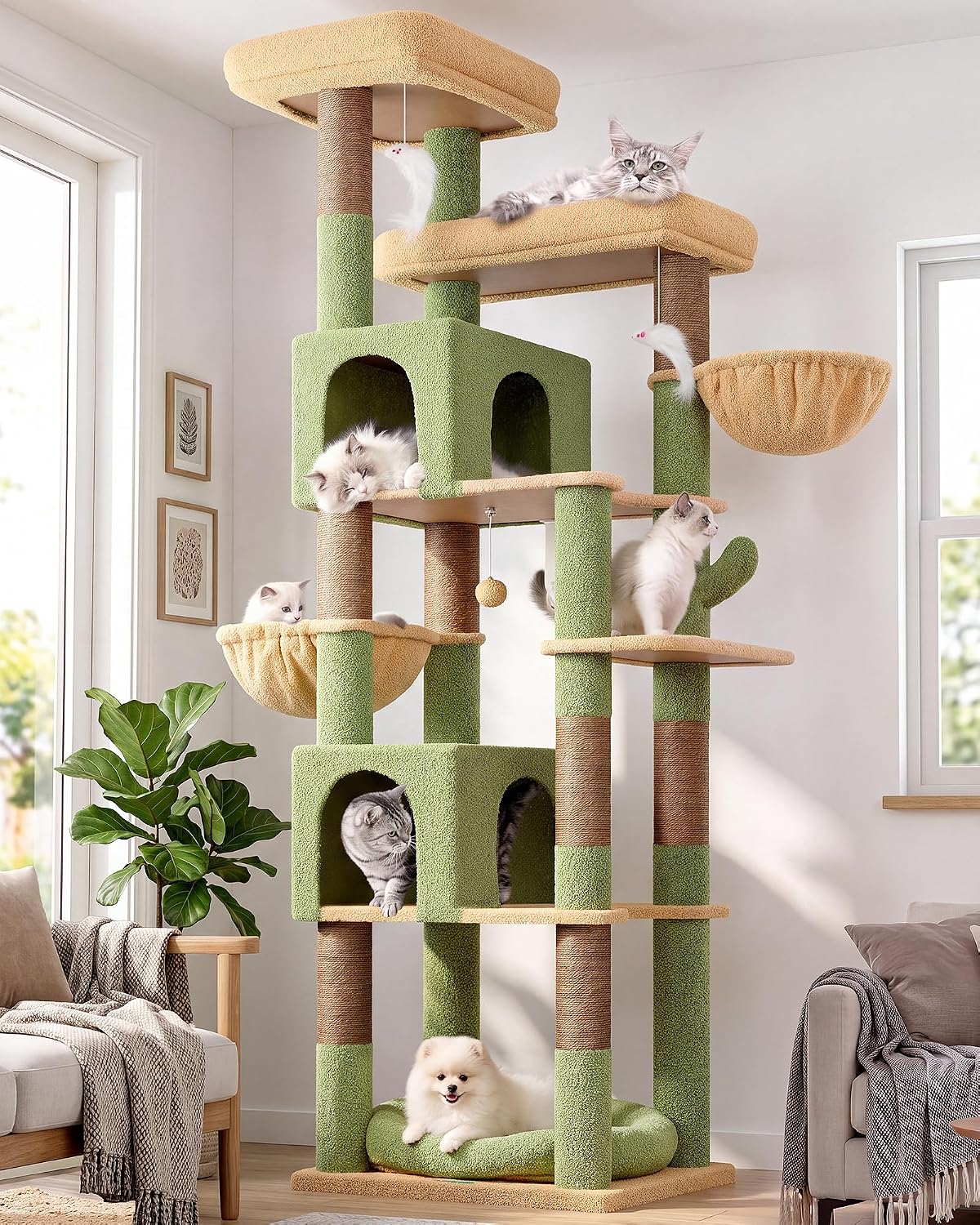 Globlazer Sturdy Extra Large Cactus Cat Tower for Indoor Cats, S81C, Green