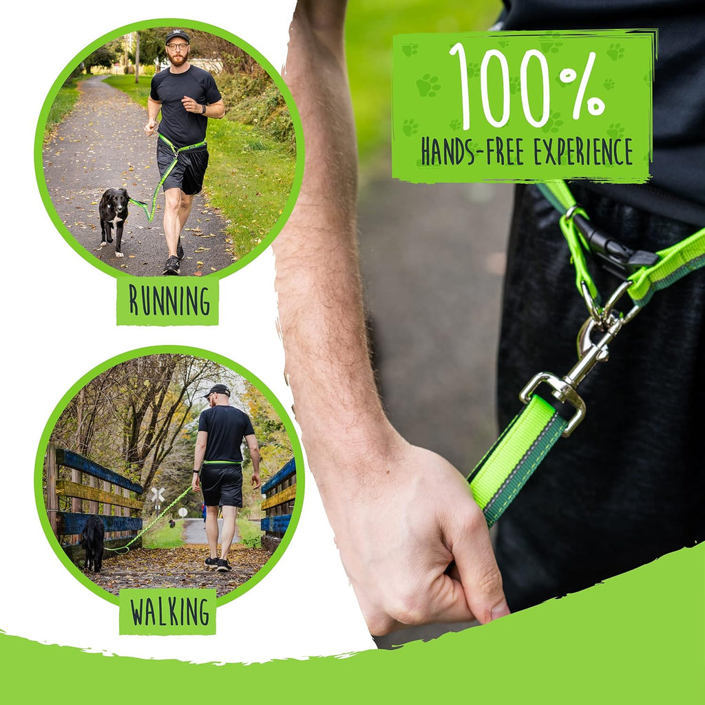 Mighty Paw Hands Free Dog Leash | Bungee Waist Leash for Dog Walking. Pet Running Hands Free Tether for Large, Medium & Small Breeds. Pet Waist Belt (36" - 48") Up to 150 lbs - Green