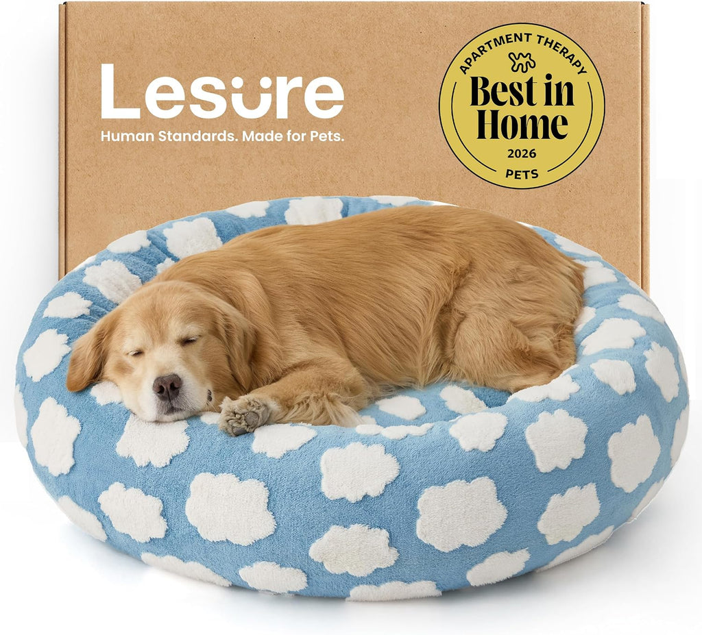 LE SURE Shown on TV Jacquard Donut Dog Beds Extra Large,Blue 42x42x9in