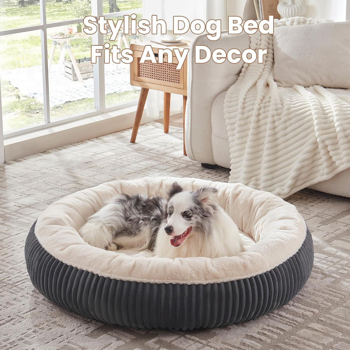 45 inches Calming Donut Dog Bed for Extra Large Dogs,Charcoal