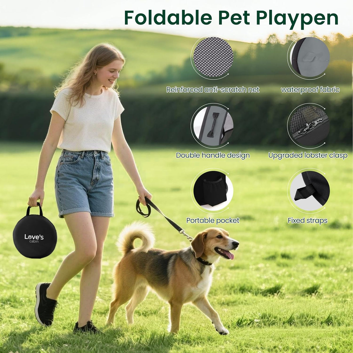 Love's cabin Dog Playpen Cat Pet Puppy Pen,Portable Playpens for Dogs Indoor Outdoor Travel Camping Use,Foldable Kennel Tent Crate for Rabbit Small Animals with Carrying Case (Grey with Pad, Small)