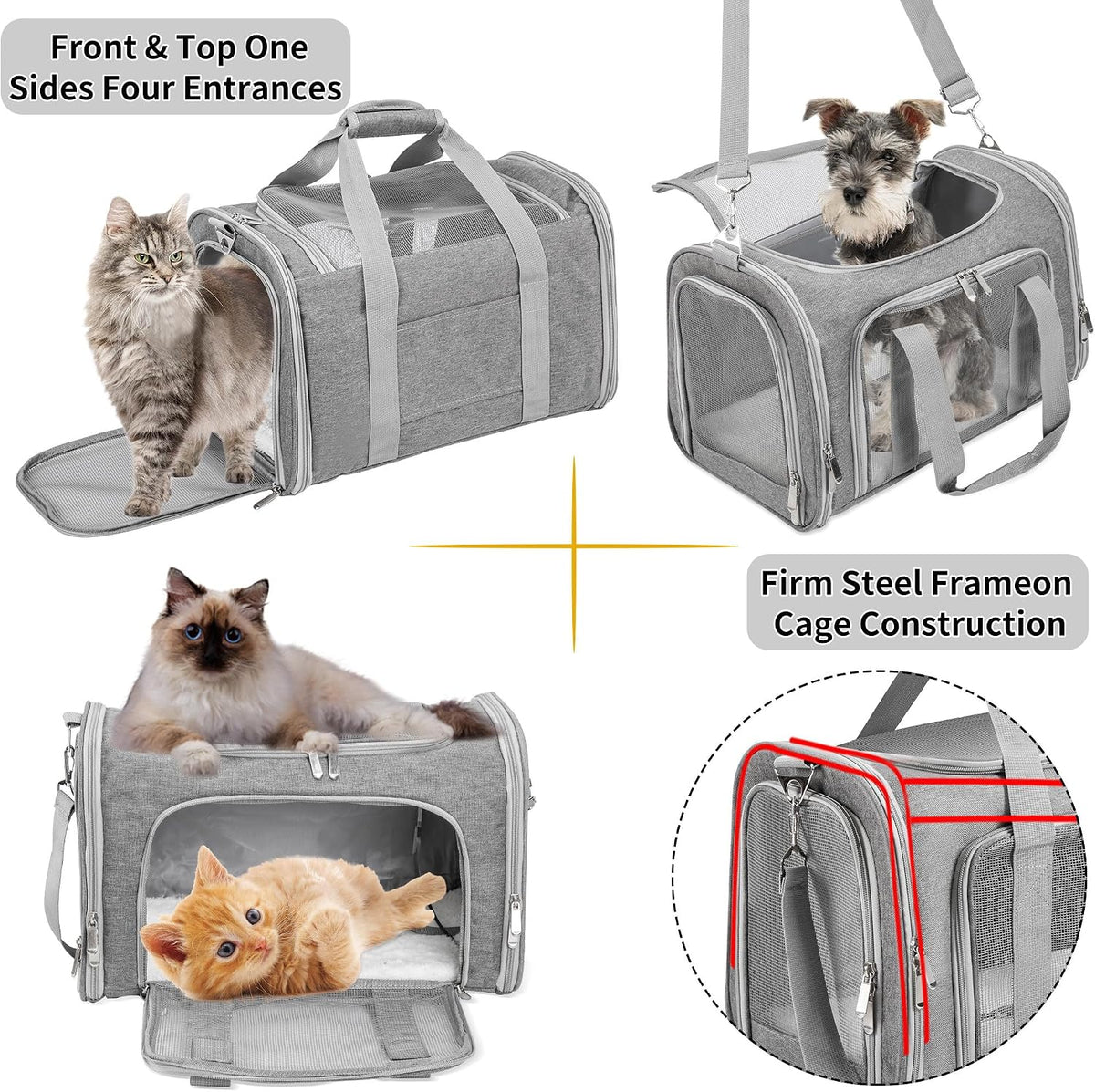 Soft-Sided Cat/Dog/Pet Carrier, Collapsible Pets Travel Carriers