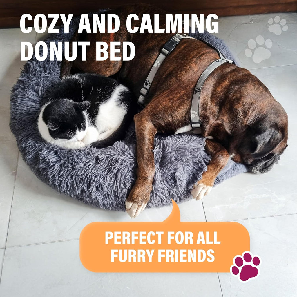 Active Pets Premium Small Donut Dog Bed, Fits Up to 45 lbs, Machine Washable Cushion, Plush Long Pile Faux Fur Fabric, Portable Beige Pet Bed Furniture for Puppies Adult Canines & Cats