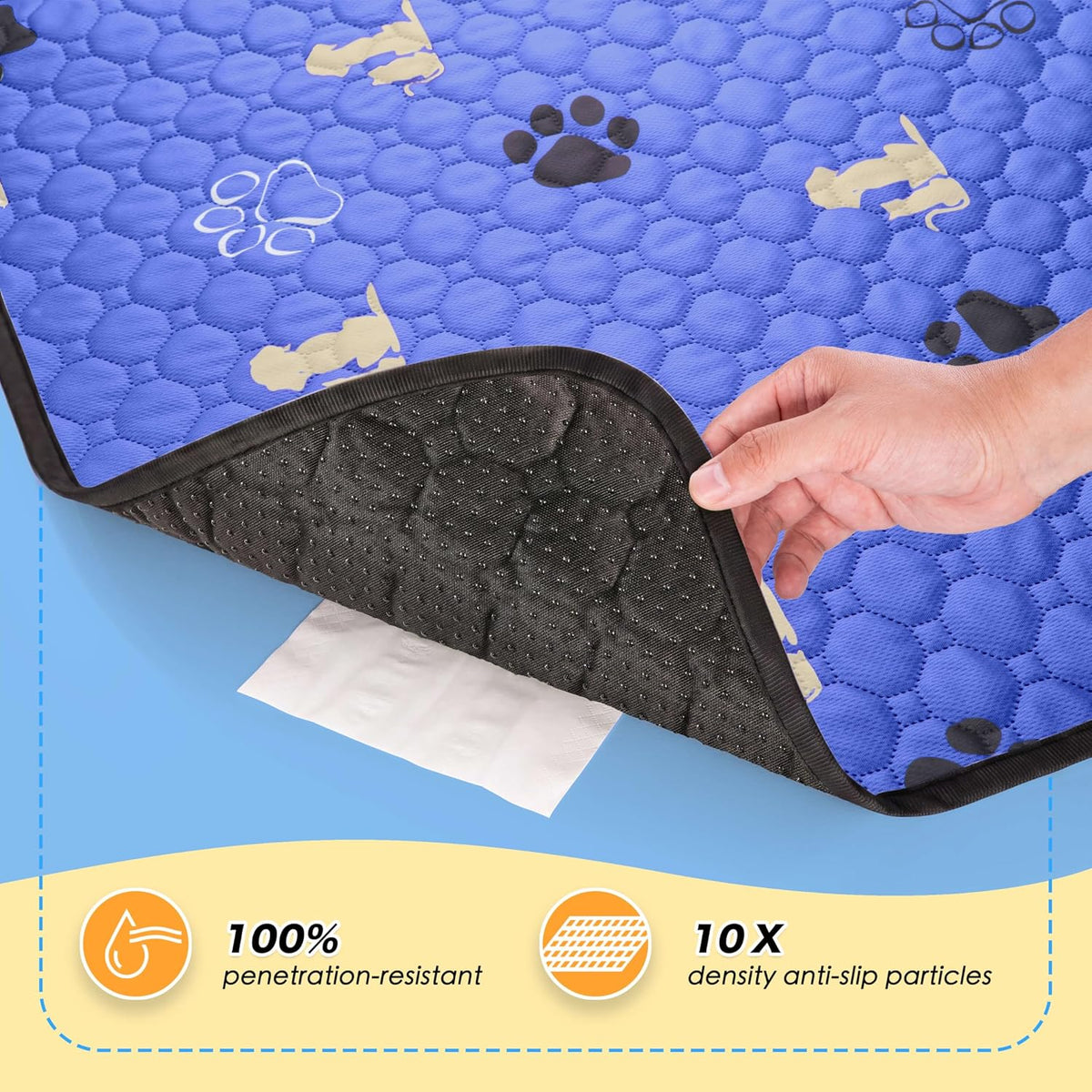 WanpeeGoo Washable Pee Pads for Dogs, Waterproof, 24 x 48 in, 2 Pack, Blue | Super Absorbent, Waterproof and Non-Slip; Washable, Reusable Dog Pads for Crates, Playpens, Floors, Furniture and Travel