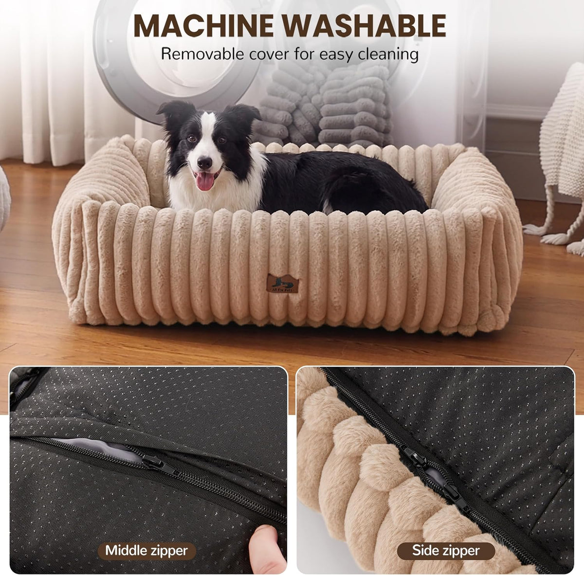 Dog Beds Large Sized Dog,Rectangle Orthopedic Pet Bed for Large Dog, Comfort Fluffy Memory Foam Dog Beds with Anti-Slip Bottom,Camel (35x25x9 inches)