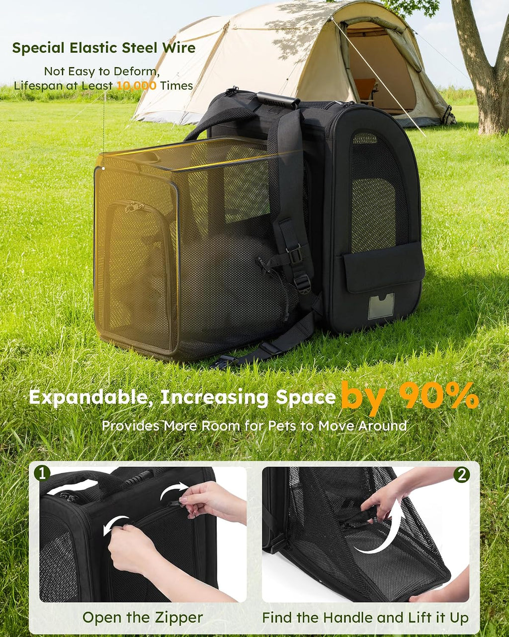 pecute Dog Backpack Expandable, Cat Carrier Backpack Breathable, Large