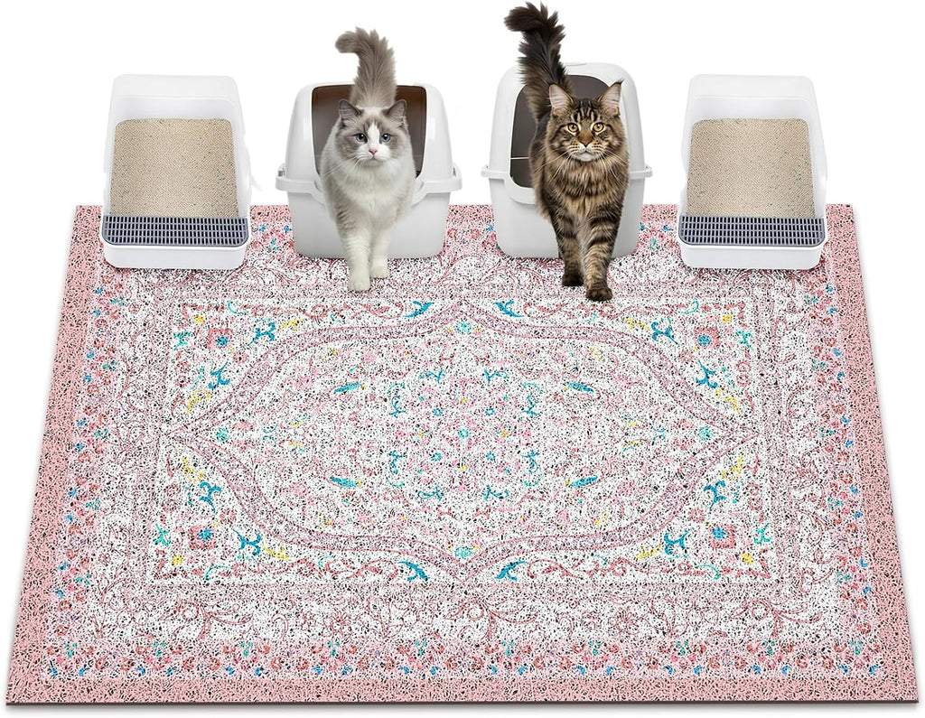Glittme Cat Litter Mat, 47"x35" Non-Slip Washable Trapping Mat for Cats | Litter Trapping Mat With Thick PVC Coil To Catch Scatter, Soft On Paws And Waterproof Bottom To Protect Floors
