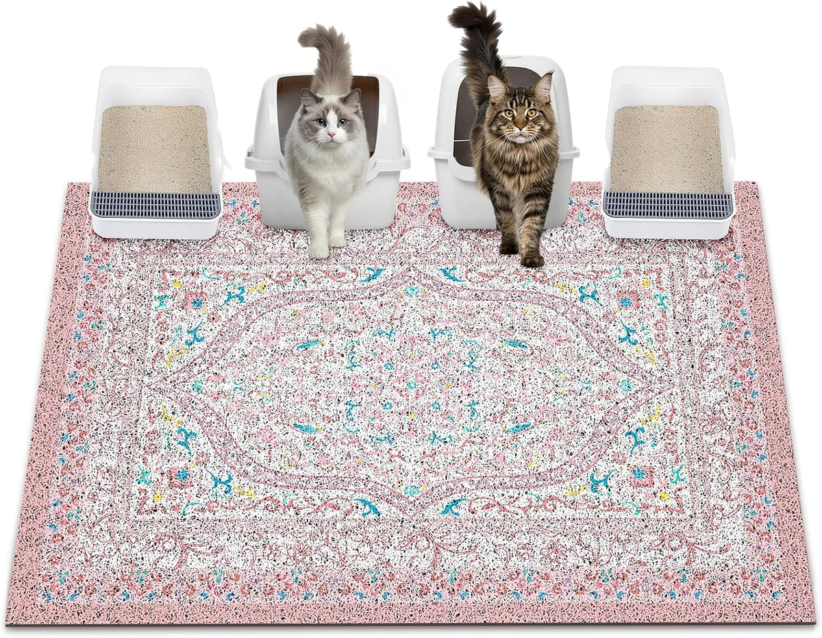 Glittme Cat Litter Mat, 47"x35" Non-Slip Washable Trapping Mat for Cats | Litter Trapping Mat With Thick PVC Coil To Catch Scatter, Soft On Paws And Waterproof Bottom To Protect Floors