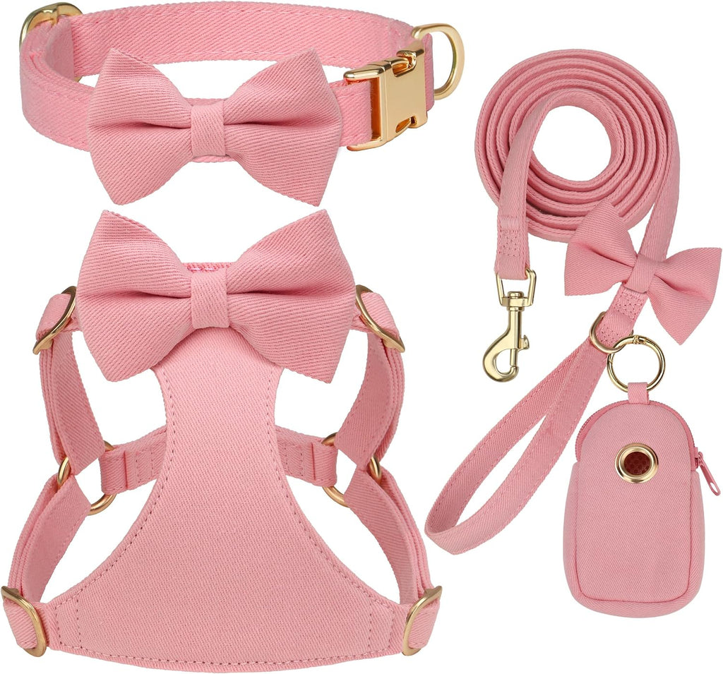 Beirui Cute Small Dog Harness Collar and Leash Set, Pink,XS,Chest 13-28"