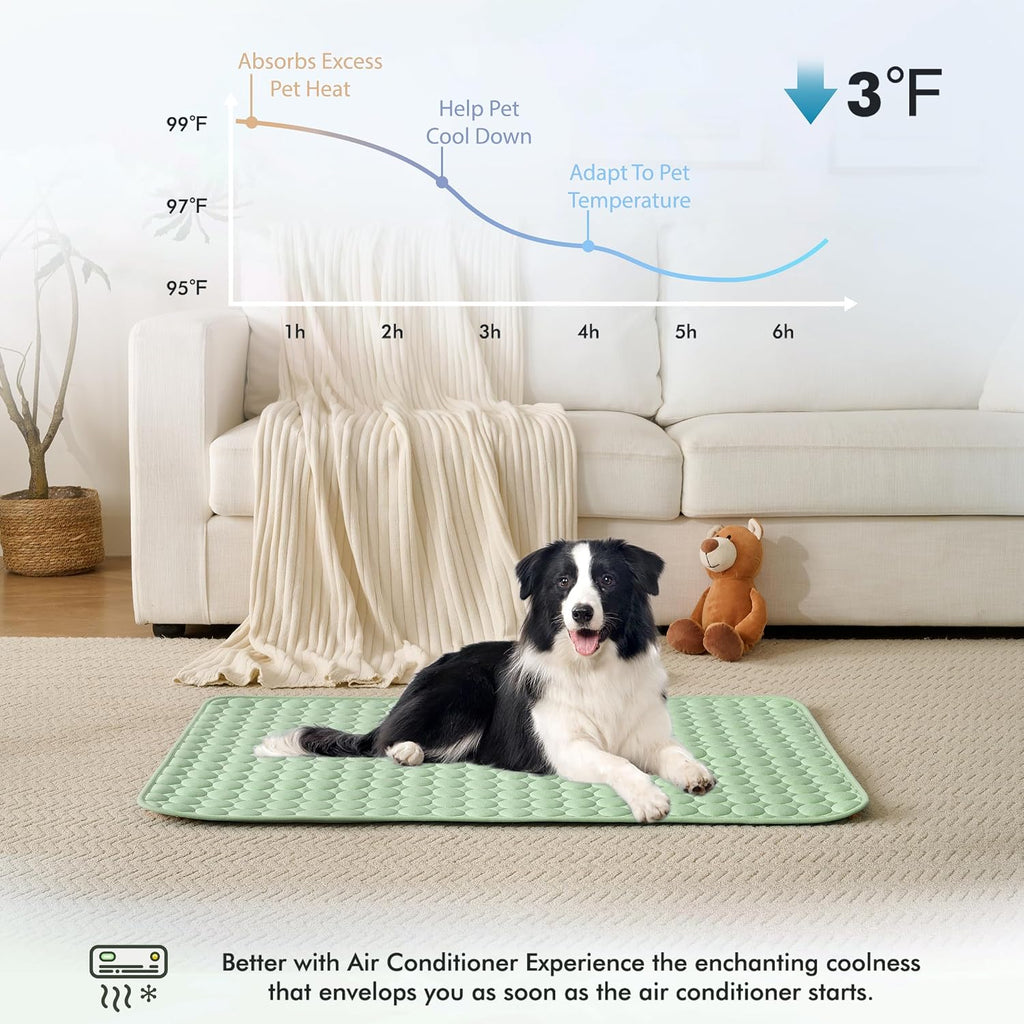 MICROCOSMOS Summer Cooling Mat & Sleeping Pad- Water Absorption Top, Materials Safe, Easy Carry, EZ Clean. Keep Cooling for Pets, Kids and Adults.(Green, 24" x18")