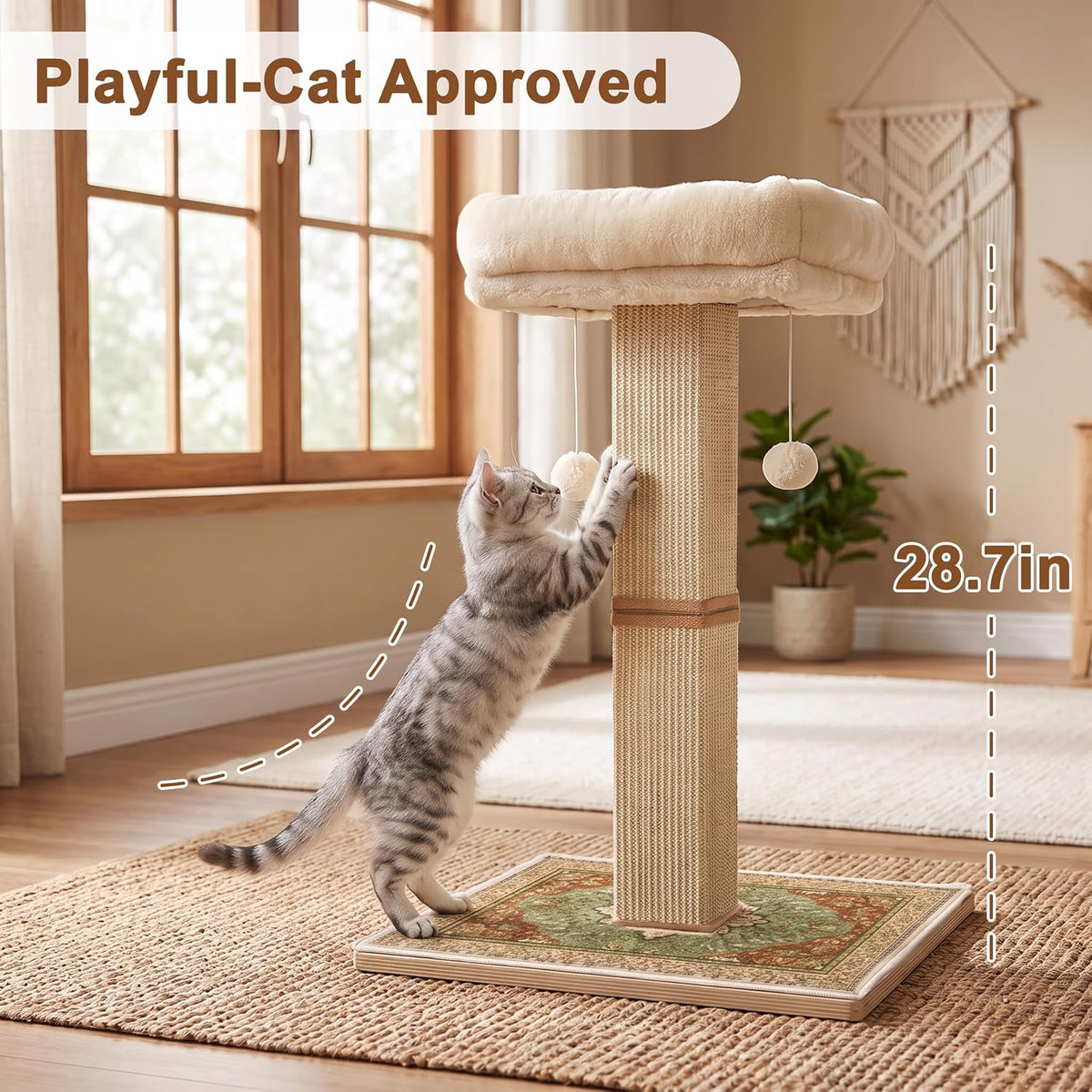 Cat Scratching Post with Bed for Indoor Adult Cats, Cat Perch,Green