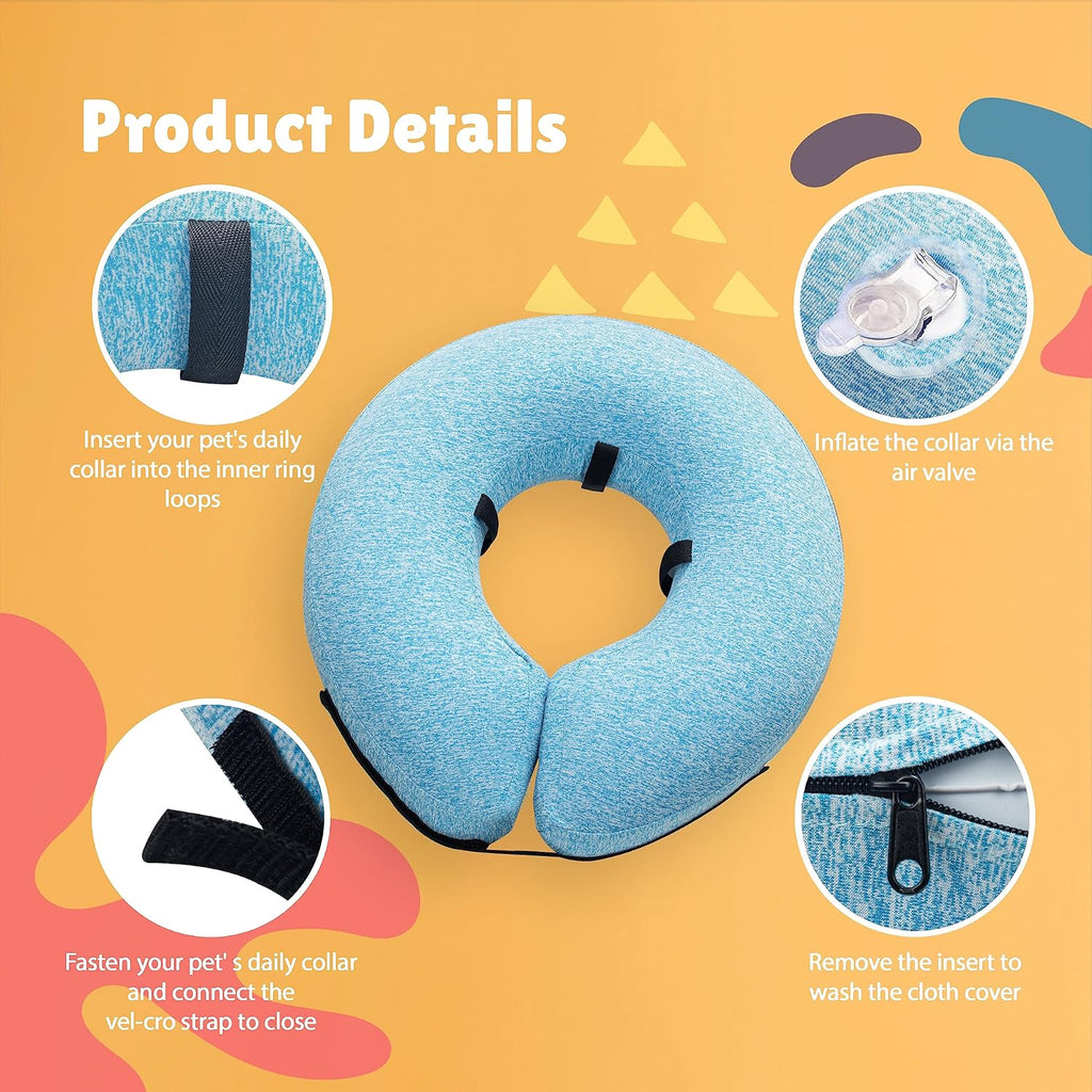 Big Ant Protective Inflatable Collar for Dogs and Cats, Soft Cone for Dogs After Surgery, Dog Neck Donut Collar, Dog Cone Collar Soft Pet Recovery Collar Does Not Block Vision E-Collar (Medium, Blue)