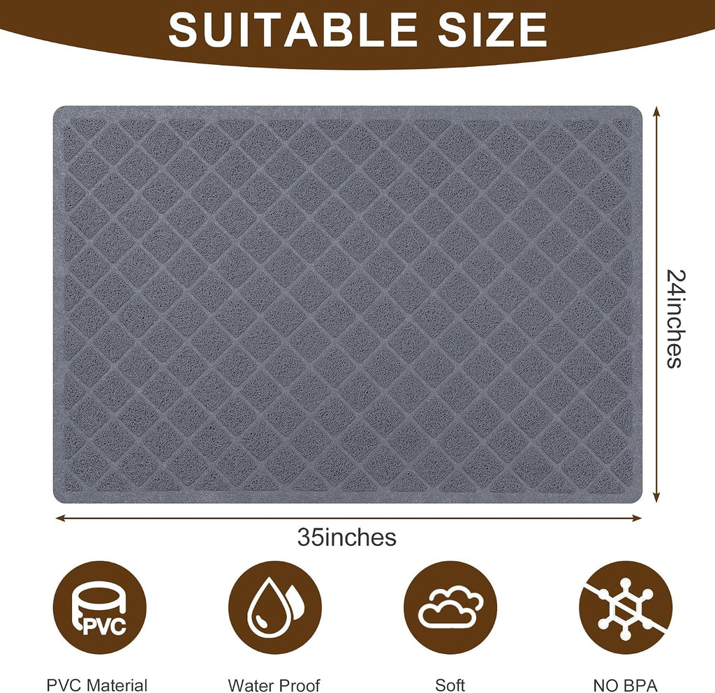 Cat Litter Box Mat,24 x 35 In,Trapping Mat Premium Durable PVC Pad,Grey | Easy to Clean，Non-Slip，Urine Waterproof