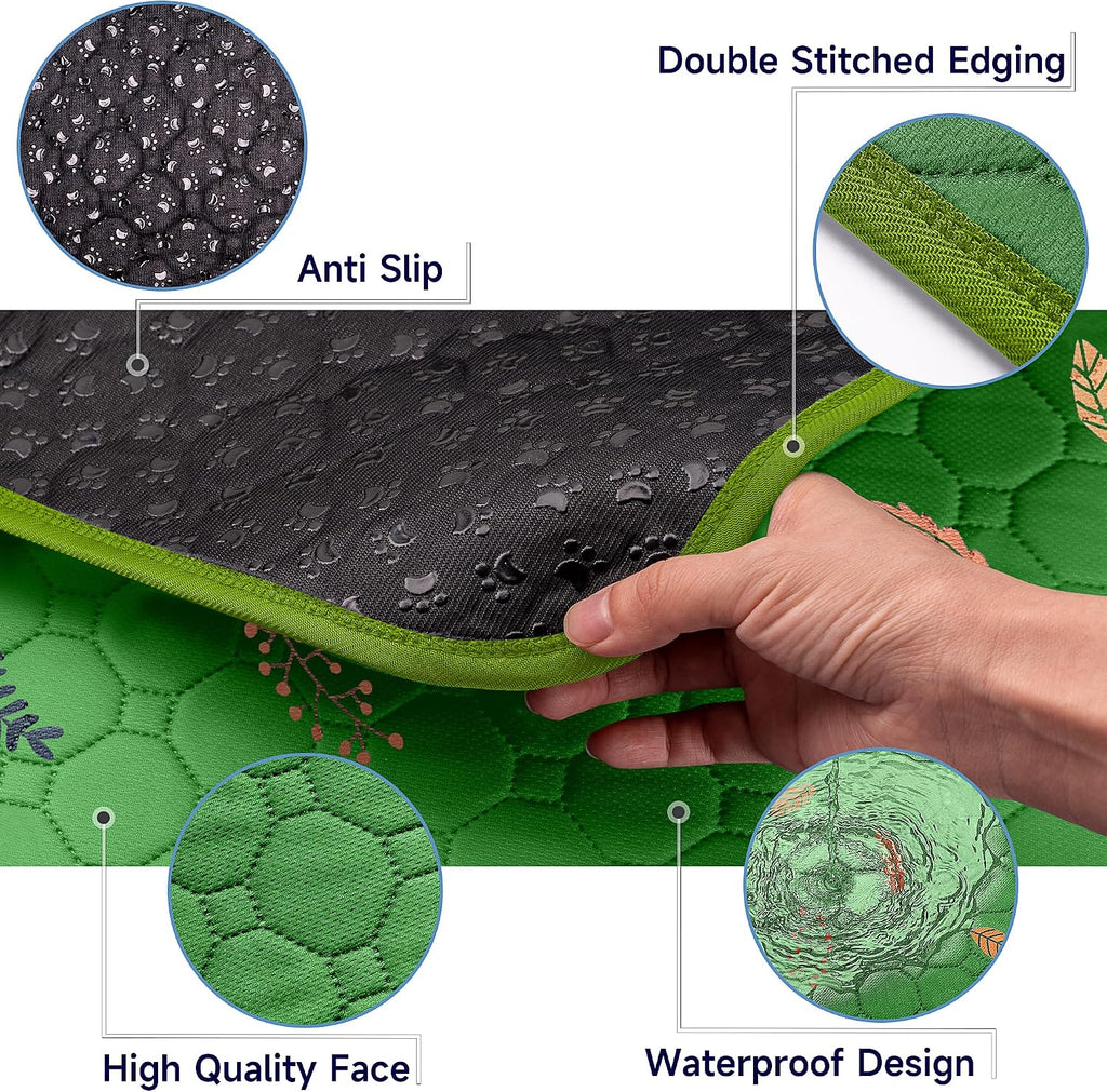Sunheir Washable Pee Pads for Dogs 2-Pack Reusable Puppy Pads Pet Training Pads, Waterproof Dog Pee Pads for Crate, Whelping Pad, Non-Slip Protects Against Urine Leakage (Leaves - Green, 31x36)