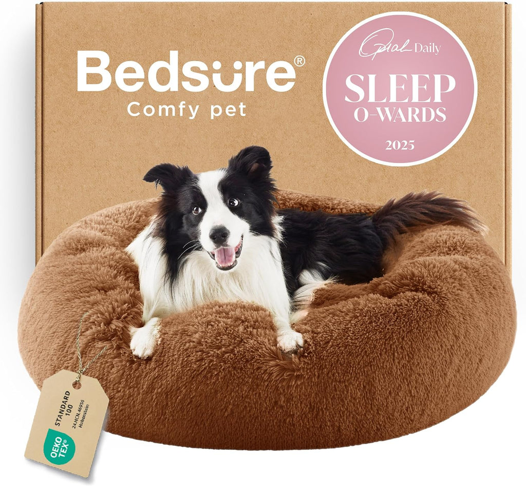 Bedsure Calming Dog Beds Large Sized Dog Donut Washable Pet Bed,36in Copper