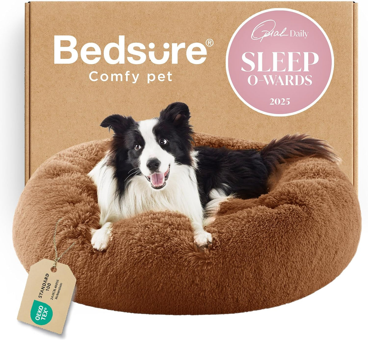 Bedsure Calming Dog Beds Large Sized Dog Donut Washable Pet Bed,36in Copper