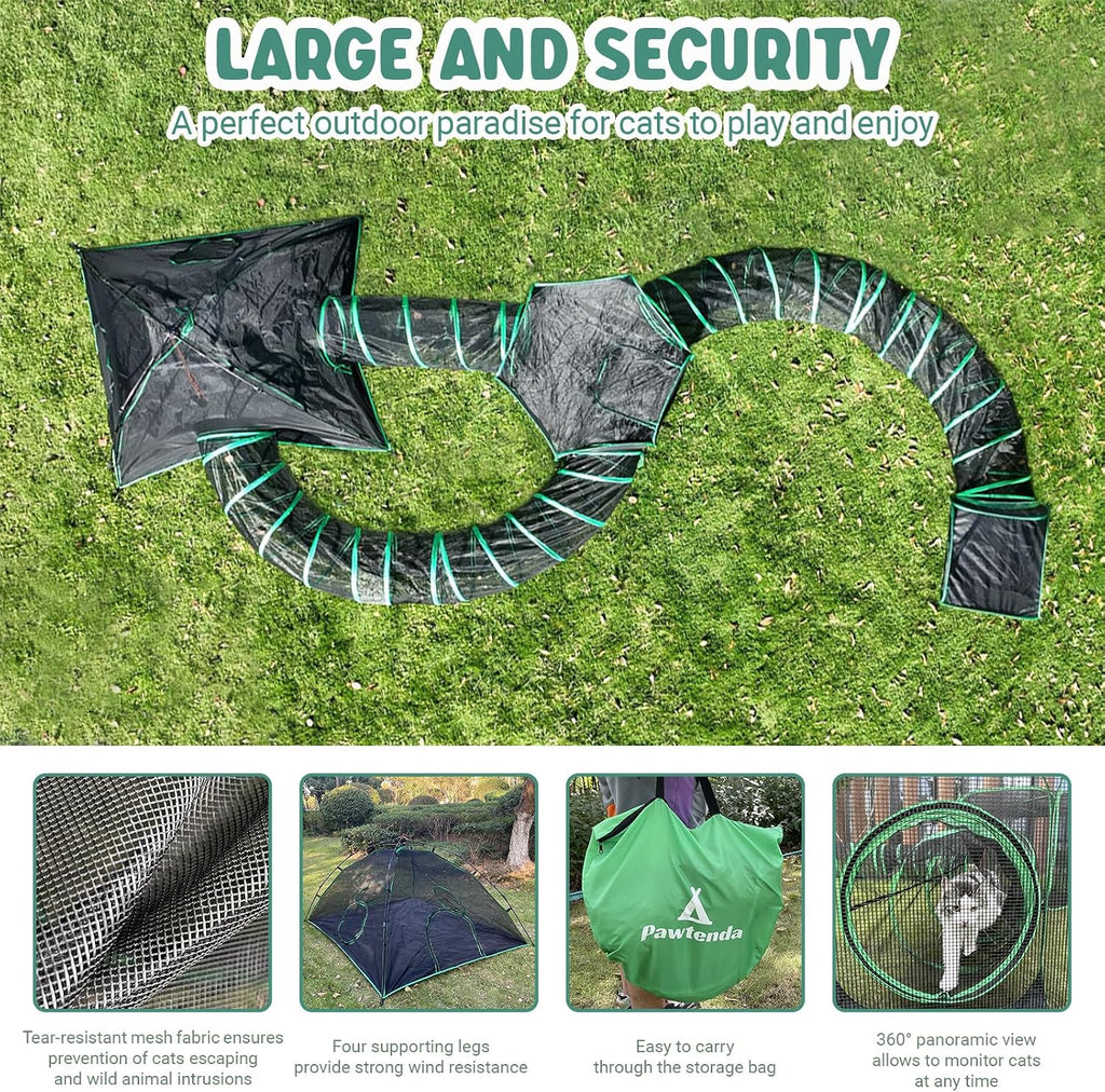 Pawtenda 6-in-1 Cat Tent & Enclosure Outdoor, Foldable Playpen with Tunnels