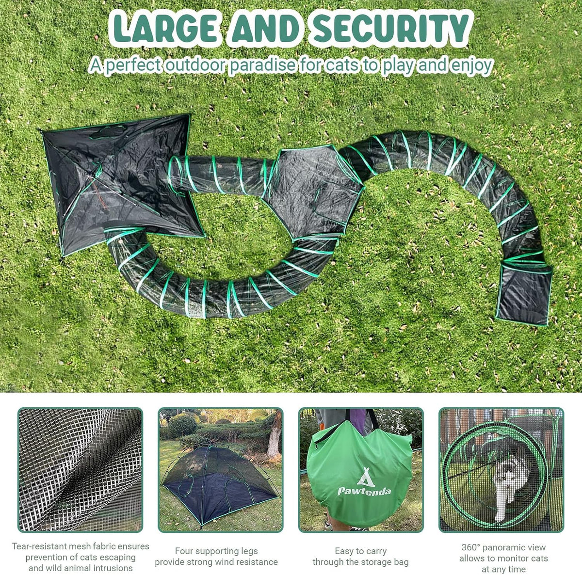 Pawtenda 6-in-1 Cat Tent & Enclosure Outdoor, Foldable Playpen with Tunnels