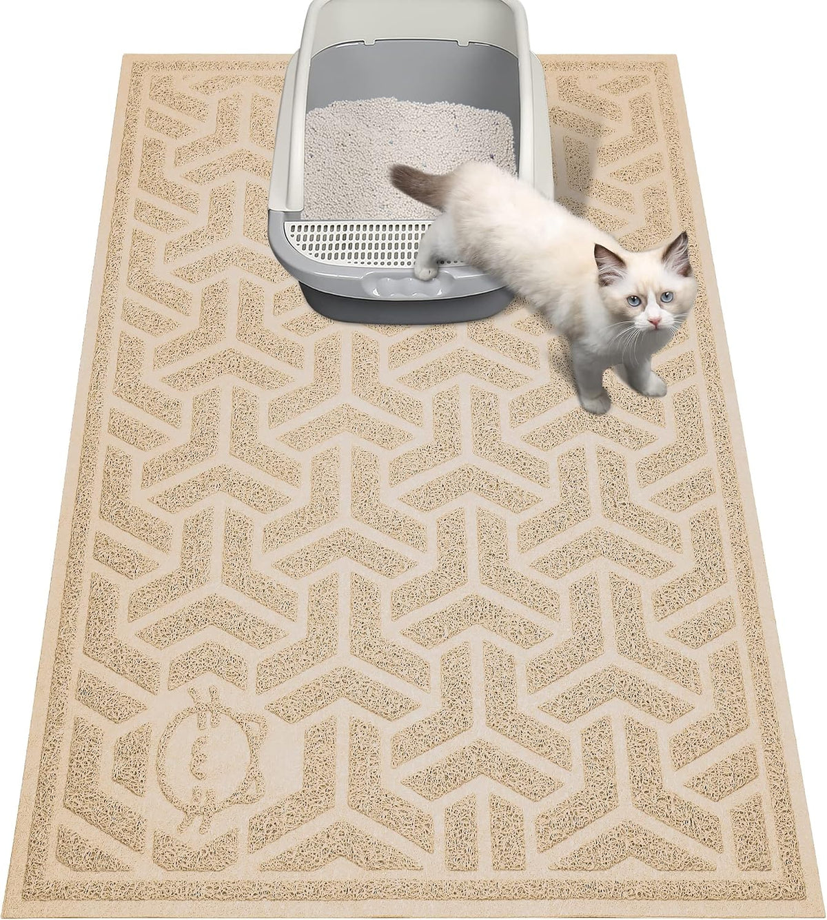 UPSKY Waterproof Cat Litter Mat Large 35" x 24" Soft on Kitty Paws, Beige | Litter Box Mat, Cat Litter Mat Litter Trapping Mat, Waterproof Scatter Control, For Indoor Cats, Easy to Clean