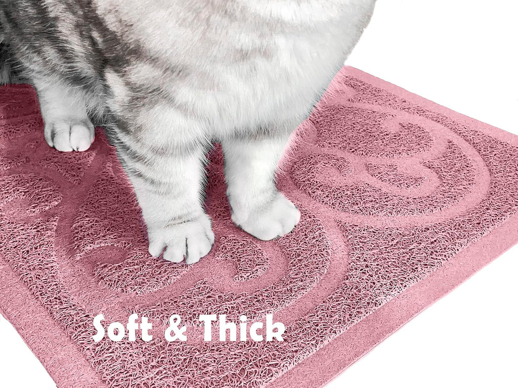 PetLike Cat Litter Box Mat, Thick Kitty Litter Trapping Mat, Durable,Waterproof &Washable with Non-Slip Backing, Soft on Kitty Paws and Easy to Clean, BPA Free 35x24,Pink