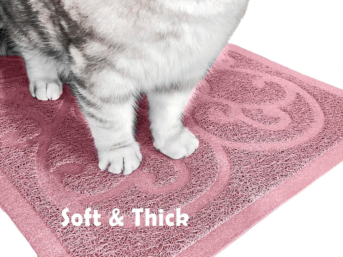 PetLike Cat Litter Box Mat, Thick Kitty Litter Trapping Mat, Durable,Waterproof &Washable with Non-Slip Backing, Soft on Kitty Paws and Easy to Clean, BPA Free 35x24,Pink